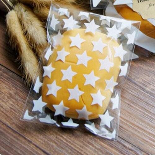 Clear White and Gold Little Five-Pointed Star Self - adhesive Bread Bag Gift Baking Biscuit Candy Bag Decoration 50pcs/bag
