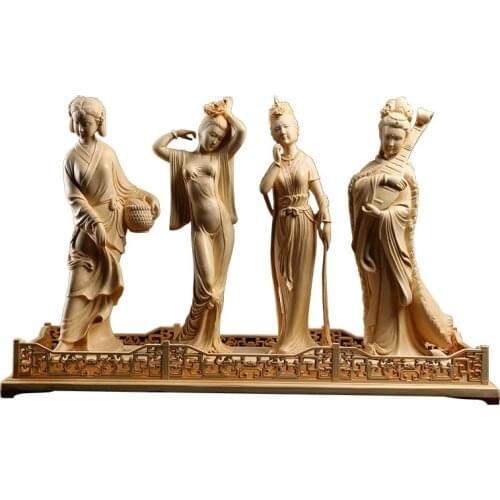 Wood Carving Classical Four Beauties Exquisite Solid Wood Decorative Carving Room Decorative Chinese Ancient Craft Figures