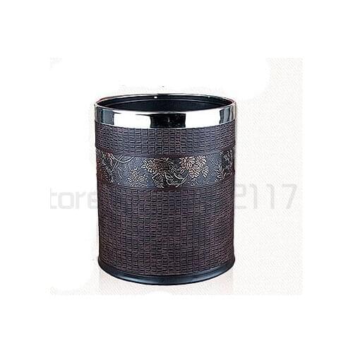 Luxuriou leathermetal trash bin round trash can kitchen Double layer With cover desktop bin home decoration