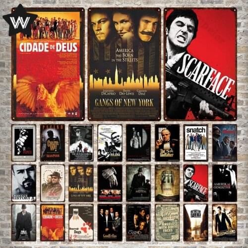 Scarface Vintage Movie Decoration Plaques Metal Tin Signs Retro Classical Film Metal Plate Accessories for Cinema Man Cave Decor