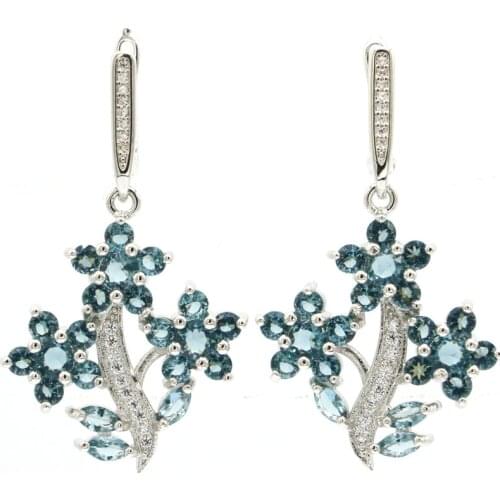 36x11mm Lovely Water Drop Created Fire Rainbow Violet Topaz White Cubic Zircon For Women Daily Wear Silver Earrings Wholesale