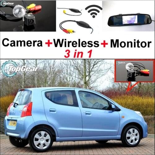 3 in1 Special Rear View Camera + Wireless Receiver + Mirror Monitor Back Up Parking System For Suzuki Alto HA25 MK7 2008~2014