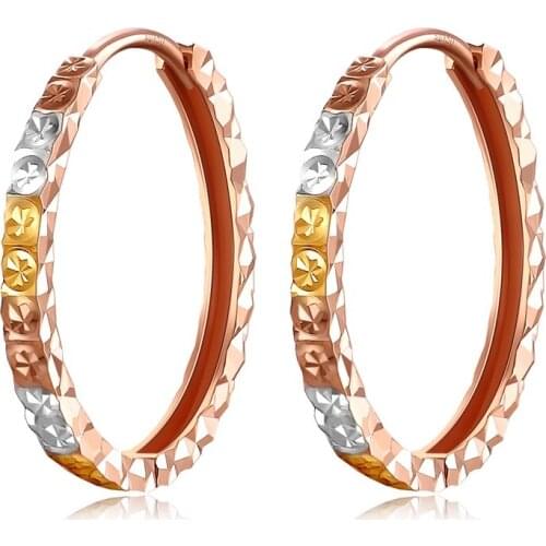 Pure 18K Rose Gold Earrings Women AU750 Gold Hoop Earrings Stamp AU750