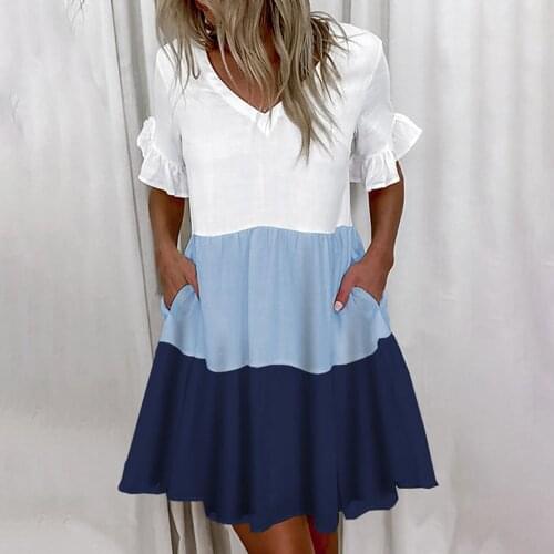 Dress For Women 2021 Women Plus Size Daily Tie-dyed Color Block Loose V Neck Short Sleeve Dress Beach Summer Sundress Mini Dress