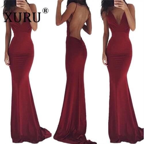 XURU European and American Womens Dress Explosion Style Sexy Deep V Strapless Backless Long Dress 2020 Spring New Womens Dress