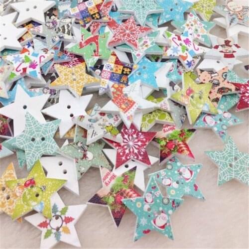 New 10/50/100pcs Merry Christmas Star Wood Buttons 25mm Sewing Craft Mix Lots WB195