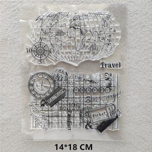 2020 World Map Adventure Manual Clear Stamps DIY Scrapbooking Craft Supplies Silicone Seal Custom Photo Album Stamp for Stamping