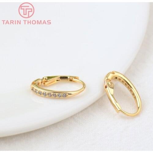 4PCS Height 15MM 24K Gold Color Brass with White Zircon Oval Circle Earrings Hooks Diy Accessories Jewelry Findings