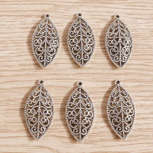 30pcs 13*26mm Antique Silver Color Leaf Charms Pendants for Jewelry Making DIY Necklaces Earrings Bracelets Crafts Accessories