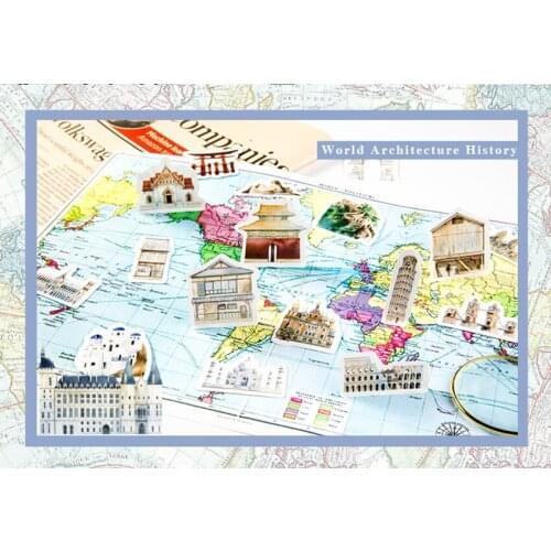 46pcs/pack World Architecture History Stickers Diary Paper Label Sealing Adhesive Scrapbooking Decorative DIY Stickers
