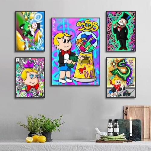 Alec Monopoly Graffiti Art Money Paintings on Canvas Wall Art Posters Prints Wall Pictures for Living Room Home Cuadros Decor