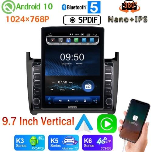Nano+IPS CarPlay 9.7" Vertical Style Car Media Player GPS For Volkswagen VW Polo 2011-2018 Android 10 360 Camera PX6 4+64G Radio