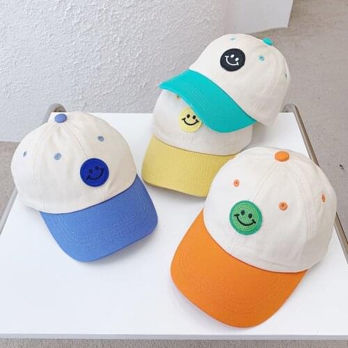 2021 Spring Summer Children Baby Boy Letter Smiley Baseball Cap Cotton Adjustable Visor Sun Hat Kids Girls Peaked Caps 3-8Y