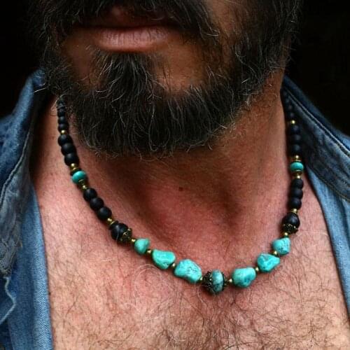 Turquoise necklace for men / bohemian necklace / Turquoise gemstone necklace / jewelery for men / cool necklace for men