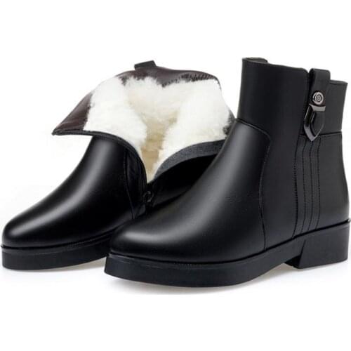 New Winter Womens Warm Wool Snow Boots Quality Leather Ankle Boots Classic Round Toe Zipper Flatform Design Women Boots 35-43