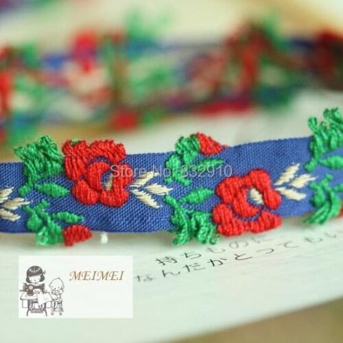 DIY hair accessories handmade Exquisite cotton lace ribbon vine roses 2cm ethnic Embroidery polyester woven Jacquard ribbon