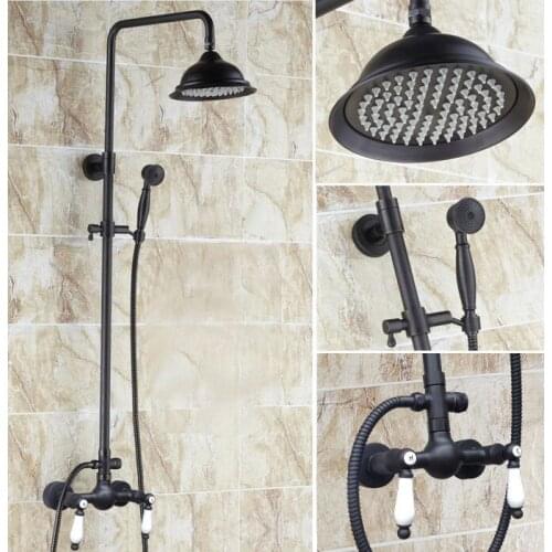 Rainfall Shower head Valve Faucet Set Black Oil Rubbed Bronze Finish 8.2" inch Bathroom ars472