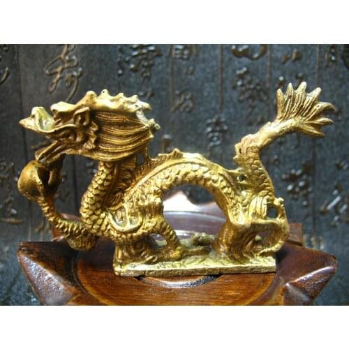 China Solid Brass Zodiac running Dragon Holding Pearl Ball fengshui lucky statue decor metal crafts