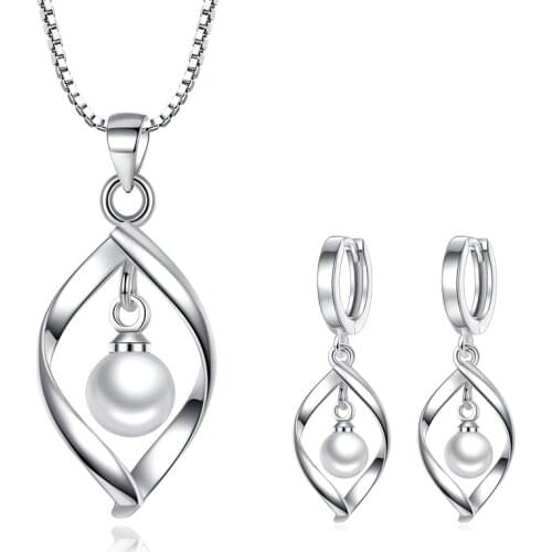 Trendy Pearl Waterdrop Pendant Necklace Drop Earrings Set Women Jewelry Sets Wedding Gift