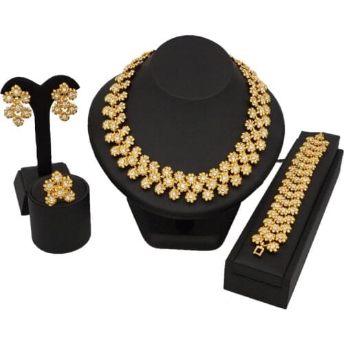Bride wedding jewelry sets earring ring gold colour women fashion jewelry set fine jewelry sets women necklace jewelry sets