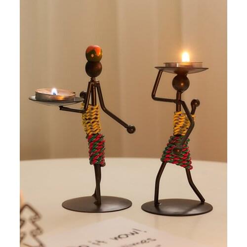 Creative Iron Art Candlestick Home Decoration Accessories Candlelight Dinner Candle Woman Figurines Romantic Wedding Ornaments
