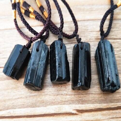 Healing Raw stone Natural Crystal Black Tourmaline Stone Pendant Necklace Wired Charm Stone Pendants Accessories Supplies Tools