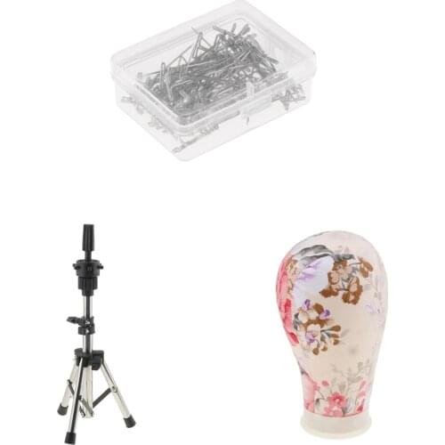 Mannequin Cork Block Head 22inch+Practice Tripod Holder Stand+100 PCS T Shape Pins, Wig Toupee Making Sewing Tools