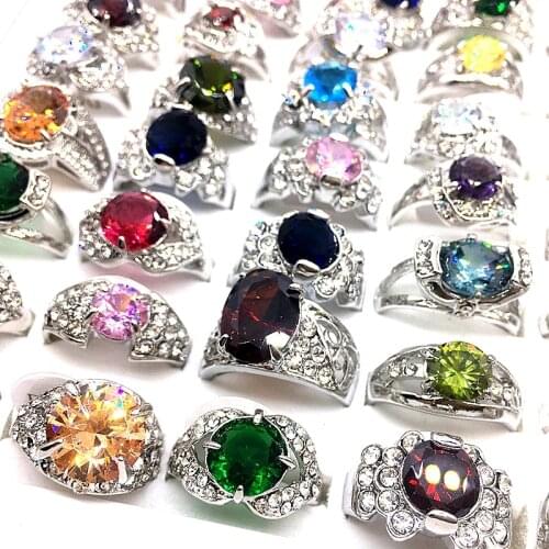 MixMax 50PCs Womens Rings Shining Zircon Stone Rhinestone Fashion Jewelry Wholesale Lot Party Gifts Mix Styles