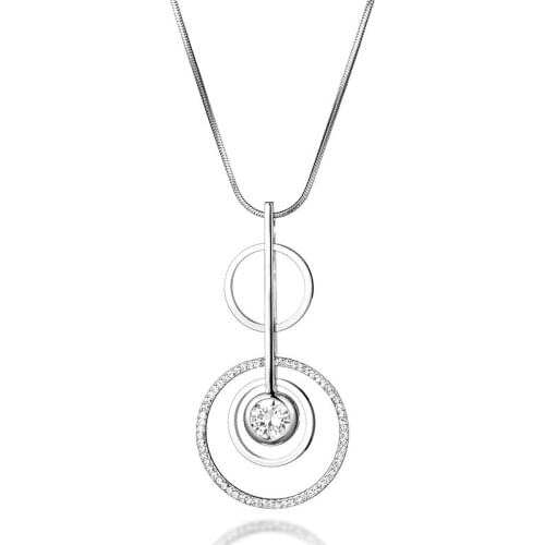 Fashion Multi-Layer Women Necklace Rhinestone Round Circle Pendant Snake Sweater Chain Link Gold Silver Color Jewelry