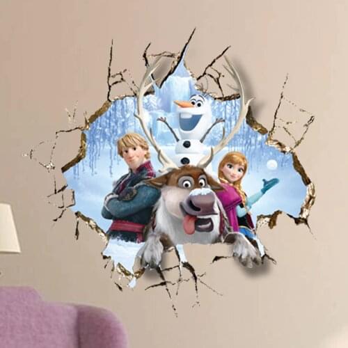 Cartoon Frozen 2 Kids Room 3D Stickers Snow Puzzle Decoration Kindergarten PVC Wall Stickers Pegatinas Autocollant Enfant Decal