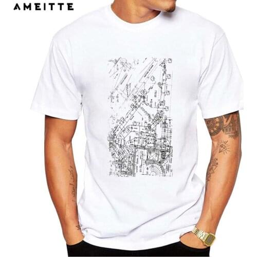 Abstract architectural building plan for construction T-shirt Mens Casual White Printed T Shirt Funny Math Tops Tee