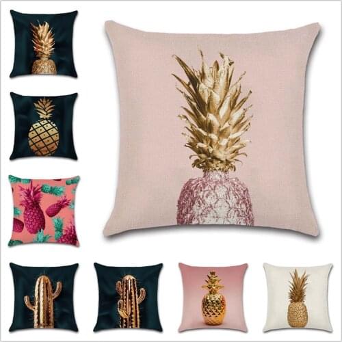 Pineapple cactus gold pink beige Decorative painting art Cushion Cover Home sofa chair car seat kids room gift friend pillowcase