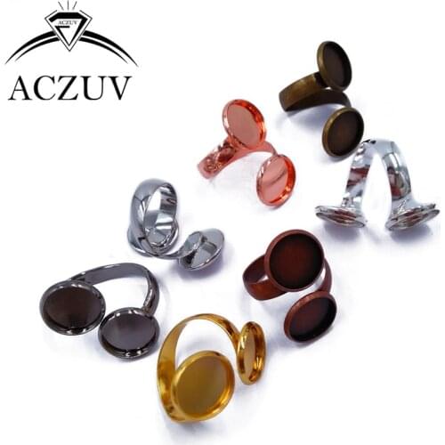 Wholesale 200piece Round Double Bezel Ring Cabochon Base Settings Copper Adjustable Ring Blank Findings 10mm 12mm
