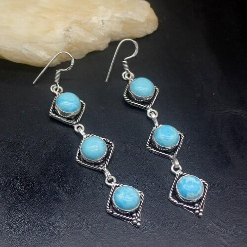 Gemstonefactory Big Promotion Single Unique 925 Silver Vintage Blue Jasper Women Ladies Gifts Dangle Drop Earrings 20212195