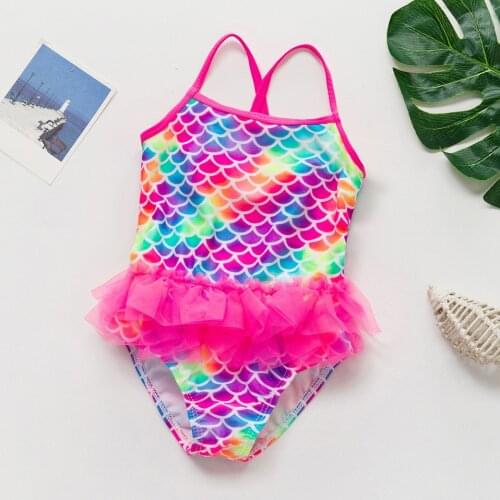 2021 New 4-8Y Kids Rainbow High quality Girls Swimming outfit One-pieces Girls Swimsuit Children Lace Swimwear Bathing suit