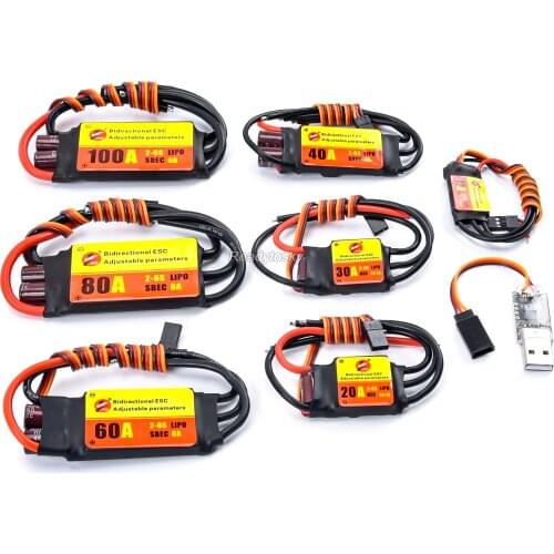 12A 20A 30A 40A 50A 60A 80A 100A Bidirectional Adjustable Brushless ESC for Remote Control Car Pneumatic Underwater Propeller
