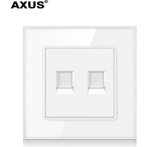 AXUS Luxury Utp Cat5 Computer Data Socket CATV RJ11 Telephone Wall Socket Crystal Tempered Glass Panel RJ45 wall-mounted panel