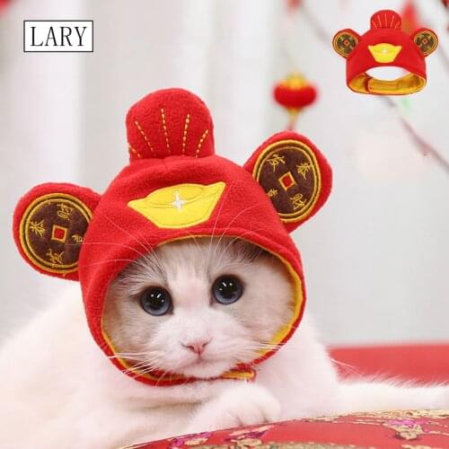 LARY Cat Hat Chinese Happy New Year Cute Costume Pet Cap for Rabbit Bunny Cosplay Bring in Wealth and Treasure