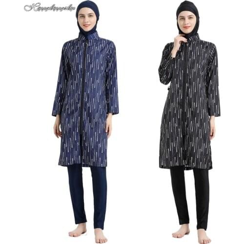 Modesty Casual Full Cover Burkinis Women Muslim Islamic Zipper Swimwear Swimsuit Adjuestable Drawstring Beachwear Bathing Sets