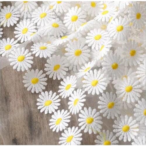 Net Yarn White Daisy Embroidery Soft Lace Fabric Wedding Dress Cheongsam Clothing Handmade Cloth