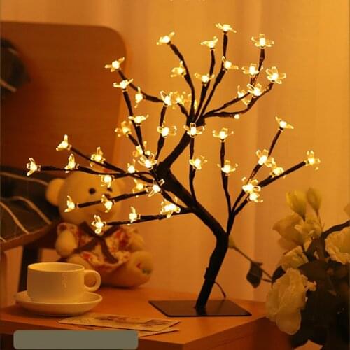 LED Night Light Cherry Tree Fairy Lamp 24 LEDS USB Powered For Kids Bedroom Holiday Lighting Decor Table Lamp Christmas Light