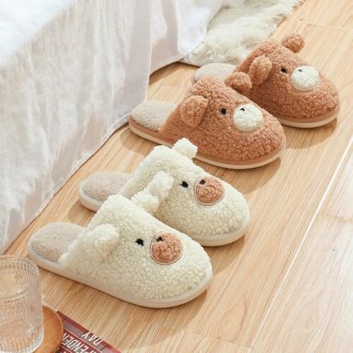 Winter Warm Home Women Fur Slippers Cute Cute Non-slip Shoes Soft Indoor Bedroom House Slippers Men Lovers Couple Floor Shoes