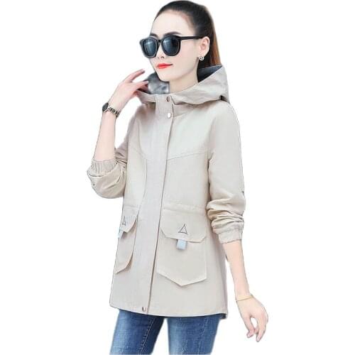 Spring Autumn Windbreaker Women Outerwear 2021 New Mid-length Loose Casual Jacket Female Plus Size Hooded Jackets Lady Overcoat