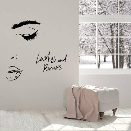 Shop Sign Vinyl Wall Decal Lettering Lashes And Brows Woman Beauty Face Stickers Bedroom Home Decoration Murals P99