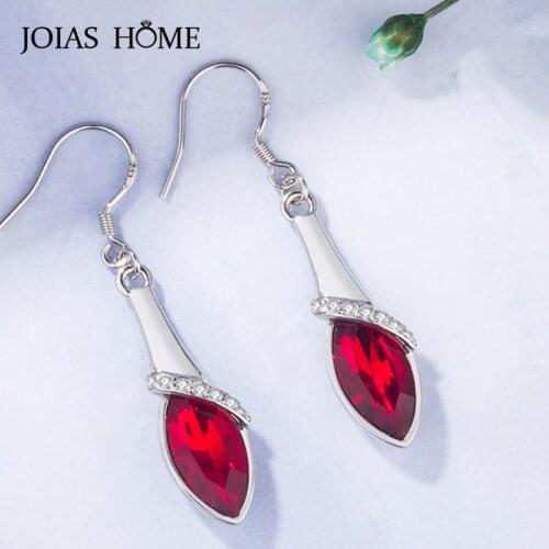 JoiasHome Vintage 925 Sterling Silver Earrings With Red Ruby Gemstones Angel Tearing Fringe Long Earrings Atmosphere party gift