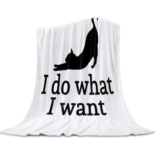Fun Text Cat I Do What I Want Throw Blanket Soft Picnic Blanket Home Decor Microfiber Flannel Blankets for Beds