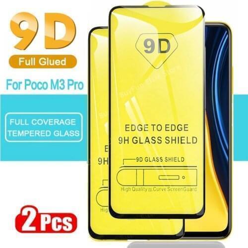 2pcs 9D Full Glued Tempered Glass For Xiaomi Poco M3 Pro Screen Protector For Xiomi Ksiomi Poco M3 M2 F3 F2 Pro Protective Glass