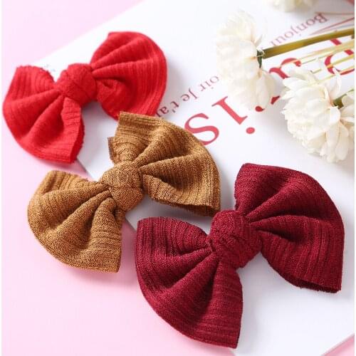 Handmade Knitted Bows Girls Hair Clips Soild Colors Knot Hairpins For Girls Headwear School Girls Hair Barrettes