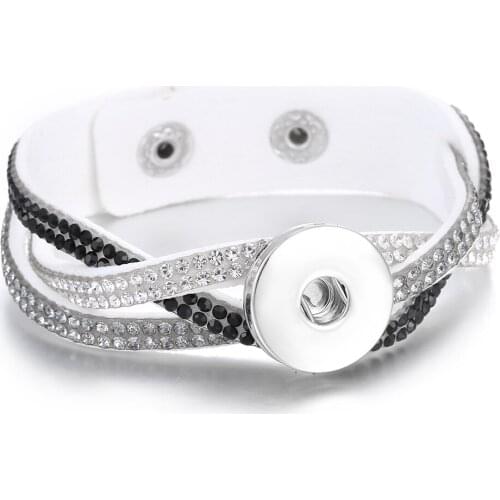 New Snap Jewelry Leather Bracelets Crystal Leather Snap Bracelet Fit 18mm Snap Buttons Jewelry for Women Buttons Jewelry