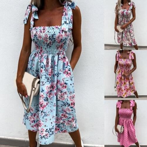 Fashion Summer Women Sweet Style Sling Dress Elegant Floral Printing Beach Sleeveless Dress Sexy Casual Street Out Ladies Dress